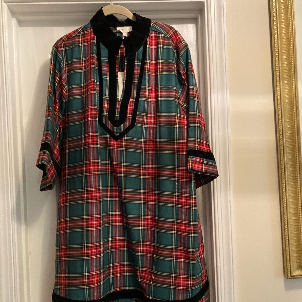 entro Green and Red Plaid Dress with Black Trim